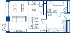 Студия квартира, строящийся дом, 40м2, 2/22 этаж