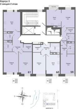 2-к квартира, строящийся дом, 66м2, 2/8 этаж