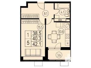 1-к квартира, вторичка, 40м2, 7/17 этаж