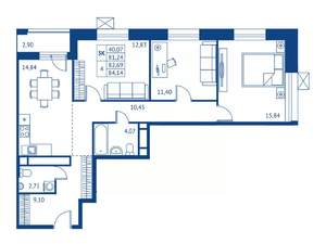 3-к квартира, строящийся дом, 81м2, 18/22 этаж