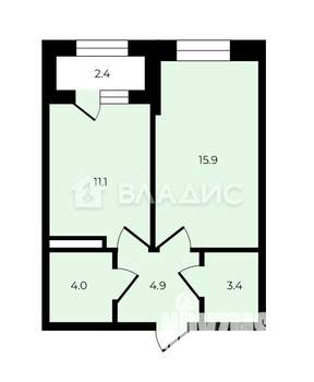 1-к квартира, вторичка, 39м2, 3/4 этаж