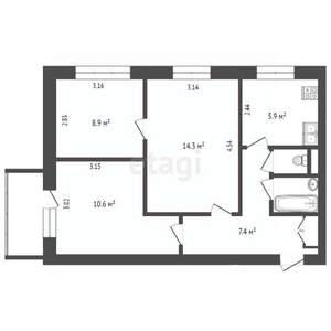 3-к квартира, вторичка, 50м2, 4/9 этаж