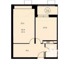 1-к квартира, вторичка, 42м2, 10/17 этаж