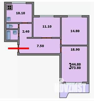 3-к квартира, вторичка, 75м2, 8/14 этаж