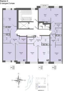 2-к квартира, строящийся дом, 54м2, 2/8 этаж