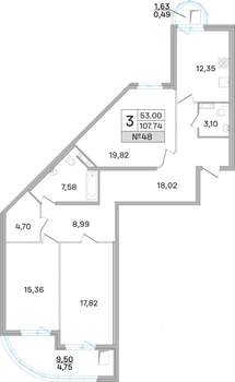 3-к квартира, строящийся дом, 108м2, 12/19 этаж