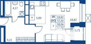 Студия квартира, строящийся дом, 37м2, 13/22 этаж
