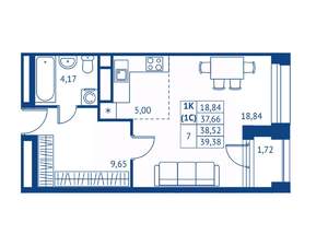 Студия квартира, строящийся дом, 38м2, 3/22 этаж