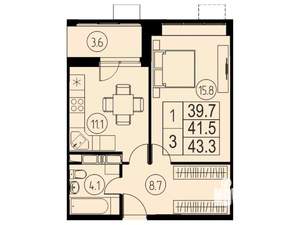 1-к квартира, вторичка, 42м2, 16/17 этаж