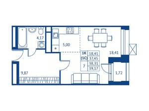 Студия квартира, строящийся дом, 37м2, 10/16 этаж