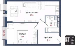2-к квартира, вторичка, 44м2, 3/8 этаж