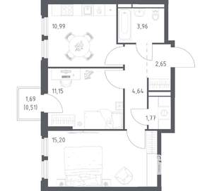2-к квартира, вторичка, 51м2, 7/17 этаж